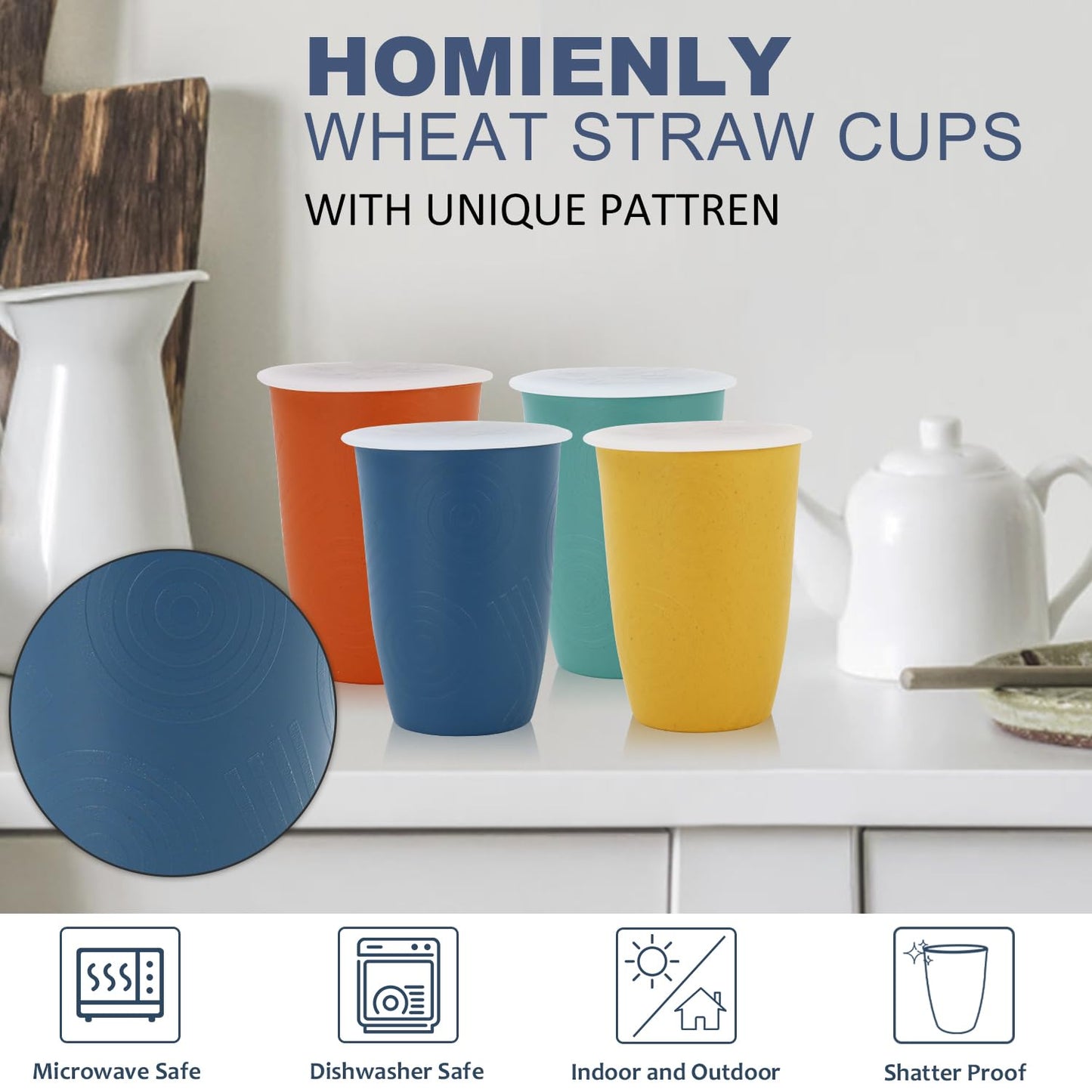 Homienly Wheat Straw Cups – Reusable, Unbreakable, Tumblers, Stackable & Dishwasher Safe