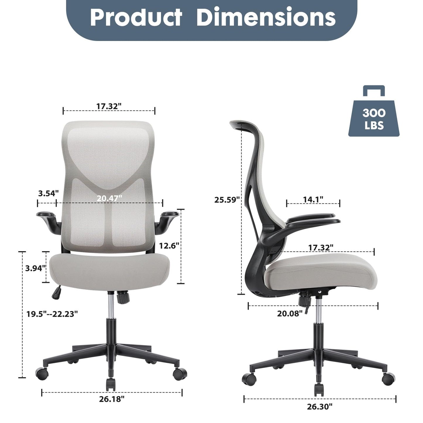 Ergonomischer Bürostuhl aus Netzgewebe, Schreibtischstuhl mit hoher Rückenlehne und 2D-Kopfstütze, Lendenwirbelstütze mit Auf- und Ab-Funktion, drehbarer Computer-Arbeitsstuhl mit verstellbaren, hochklappbaren Armlehnen, Schwarz 