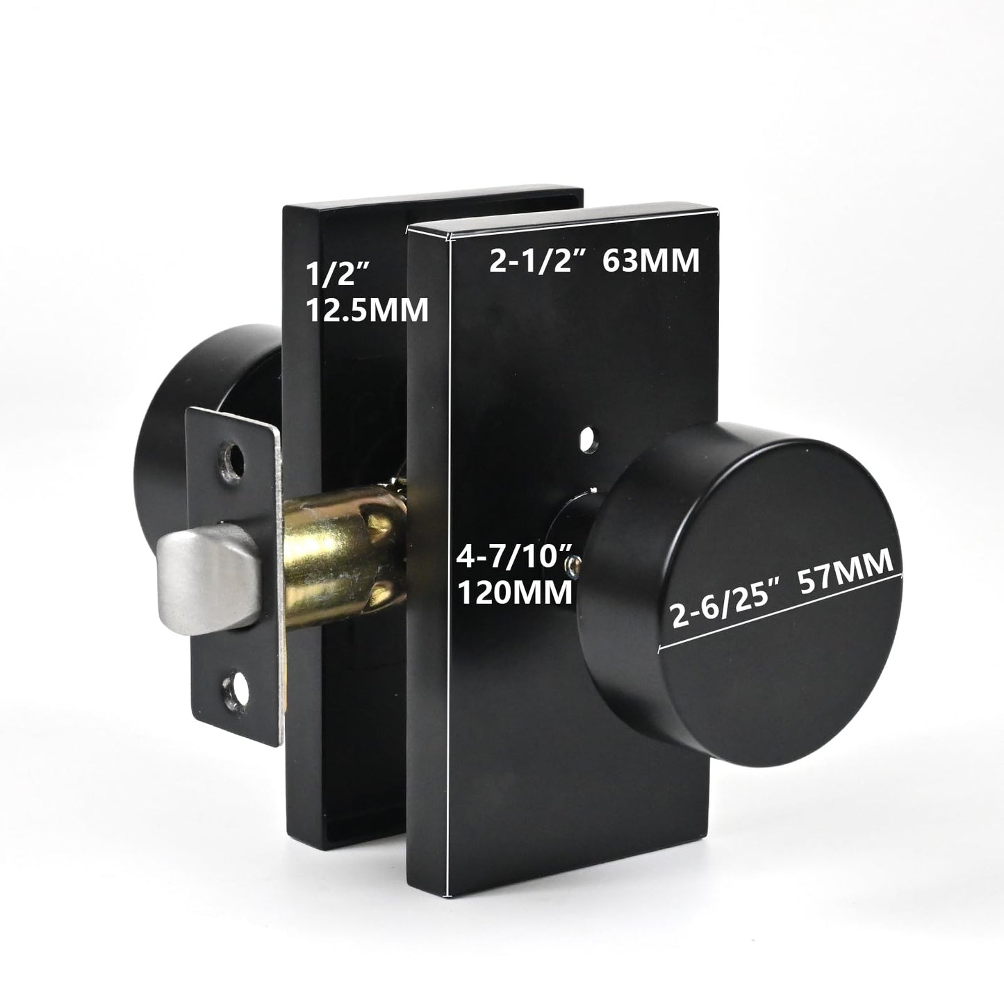 Privacy Door Knob with Reversible Keyless Push Lock, Modern Rectangular Long Plate Interior Door Lock