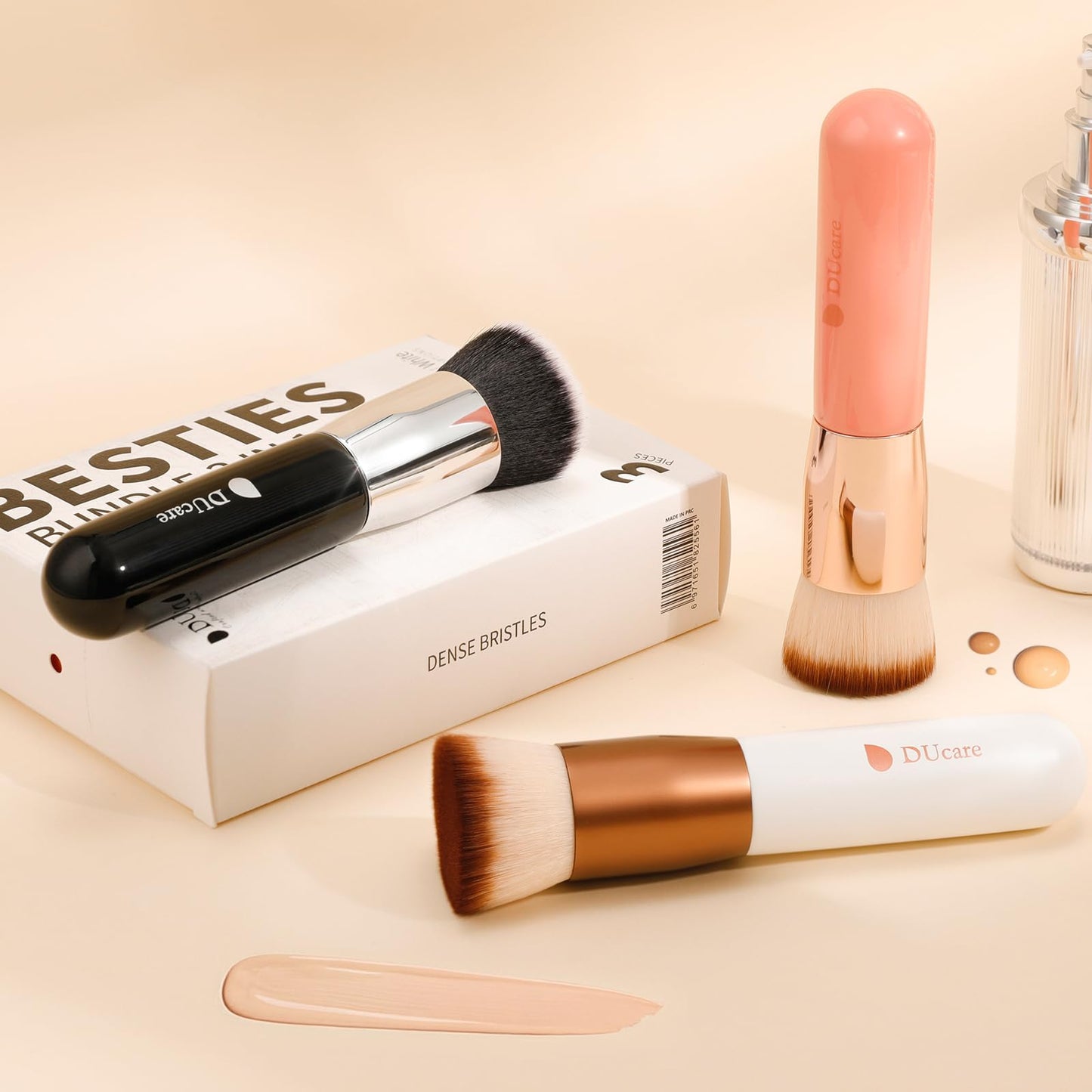 DUcare Selbstbräunerpinsel, Kabuki-Grundierungspinsel für flüssiges Make-up, flache Oberseite, professioneller Stick, zum Polieren und Verblenden von Mineralpuder, großer Make-up-Gesichtspinsel, Schwarz 