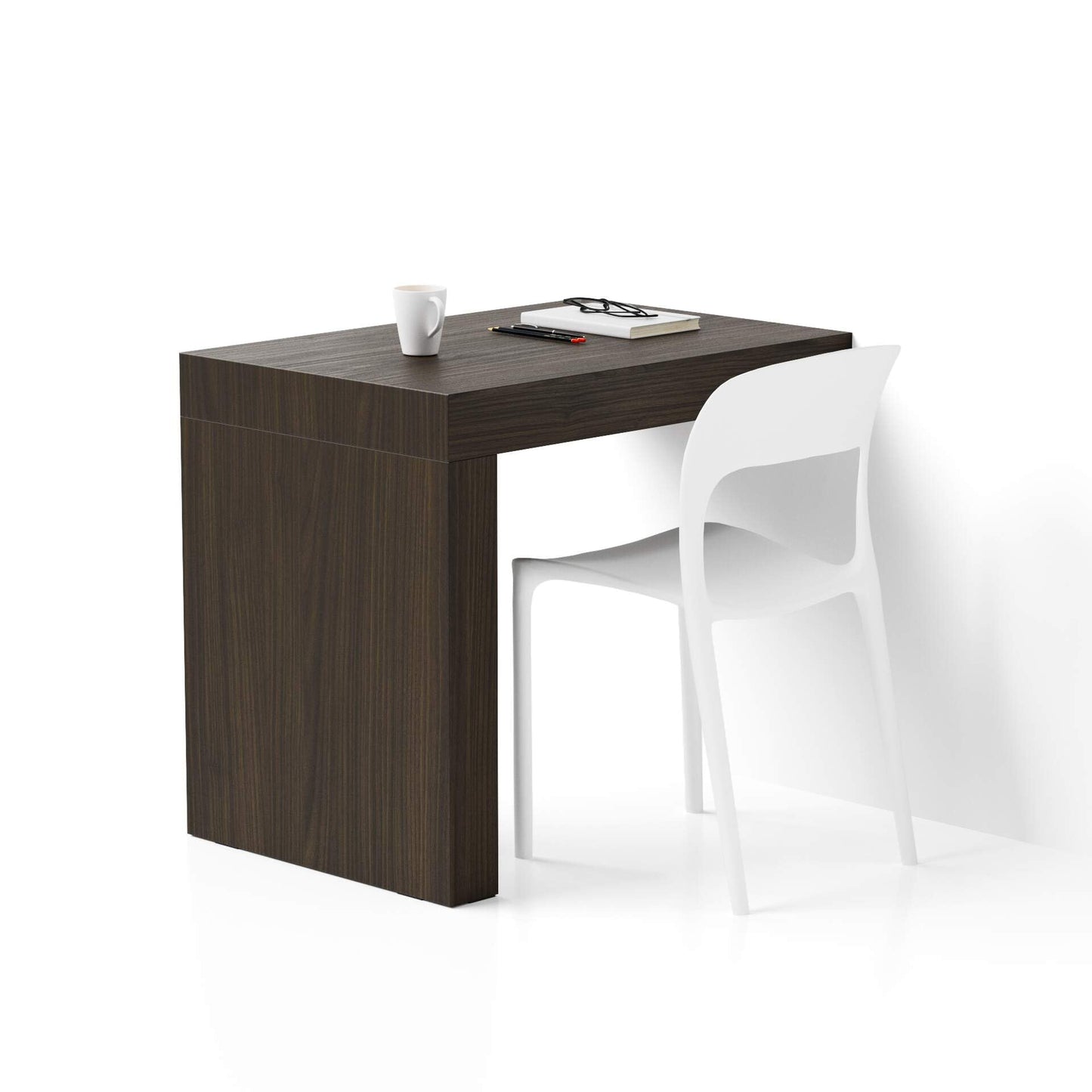 Mobili Fiver, Bureau Evolution 70,9 x 23,6 po, Frêne noir avec un pied, finition stratifiée, bureau moderne, bureau d'écriture et d'étude pour chambre à coucher, bureau, meubles italiens 