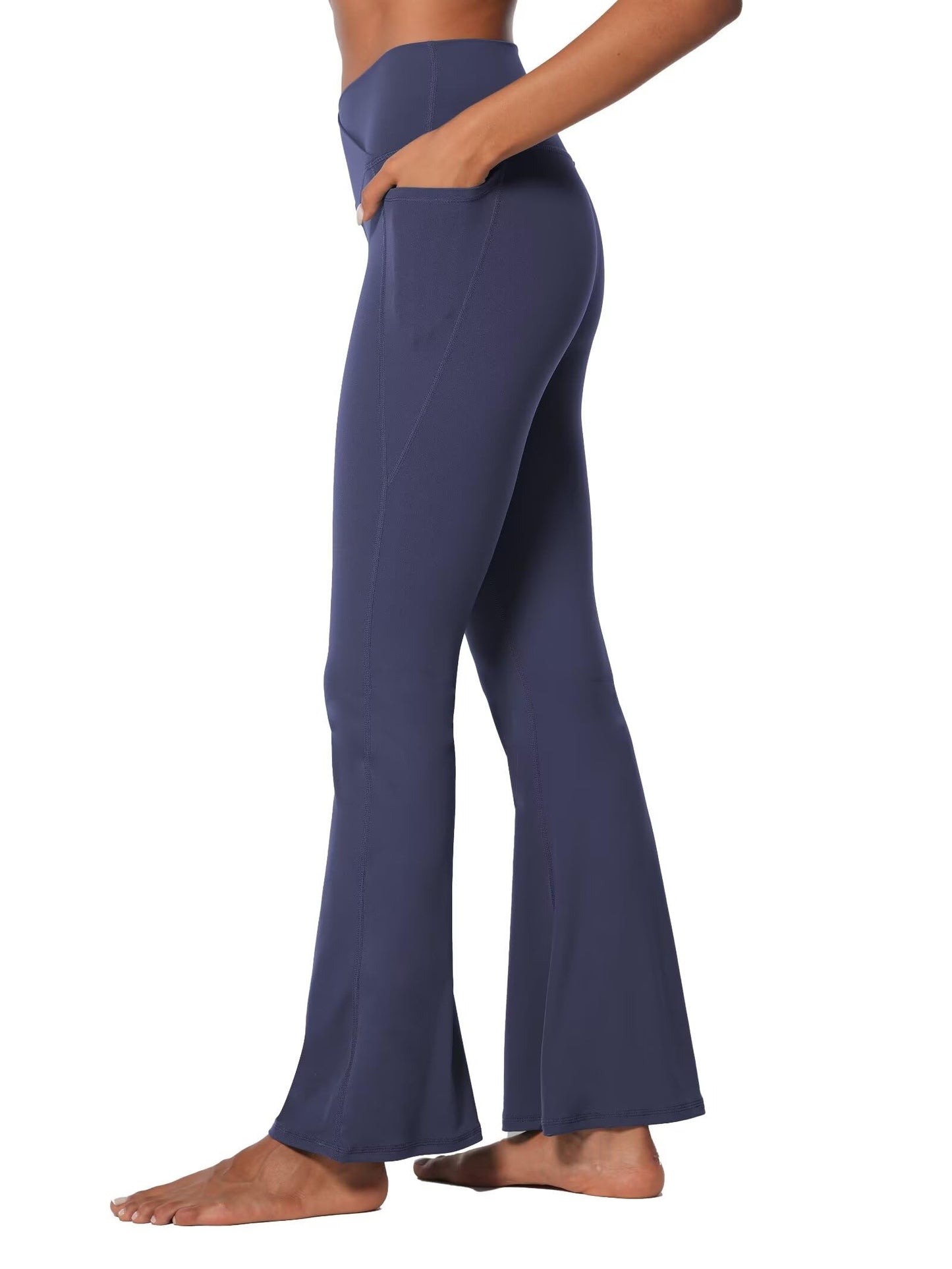 Sunzel Flare Leggings for Women with Pockets, Crossover Yoga Pants with Tummy Control, High Waisted and Wide Leg