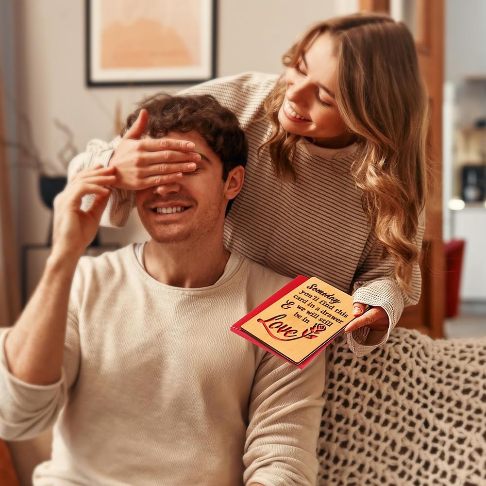 Wooden Valentines Day Card for Her Him, Romantic Wood Happy Valentines Day Gifts for Husband Wife Girlfriend Boyfriend, Wooden Valentine Greeting Card