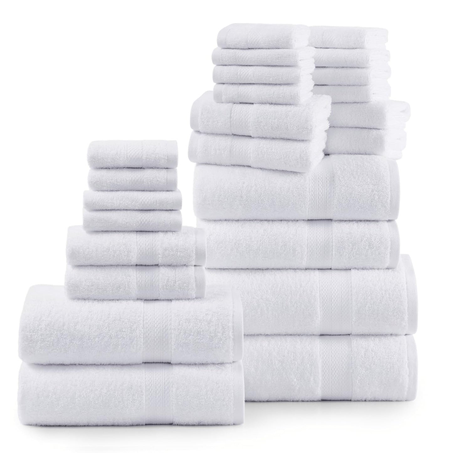 LANE LINEN 24-teiliges Badezimmerhandtuch-Set – 100 % Baumwolle, Badetuch-Sets, 4 Badetücher extragroß, 2 Badelaken, 6 Handtücher fürs Badezimmer, 8 Waschlappen, 4 Fingerkuppen-Handtücher – weiße Handtücher 