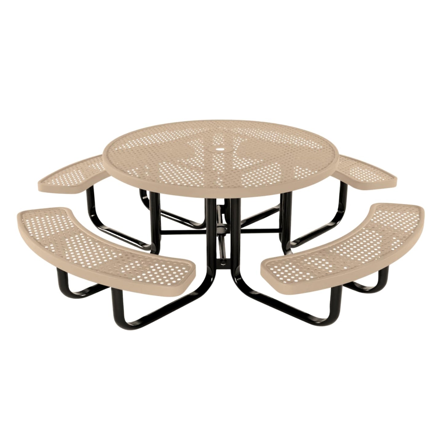 Table de pique-nique d'extérieur portable et robuste avec trou pour parasol, mobilier d'extérieur en métal déployé de qualité commerciale, fabriqué en Amérique (plateau rond de 46 po, bleu clair) 