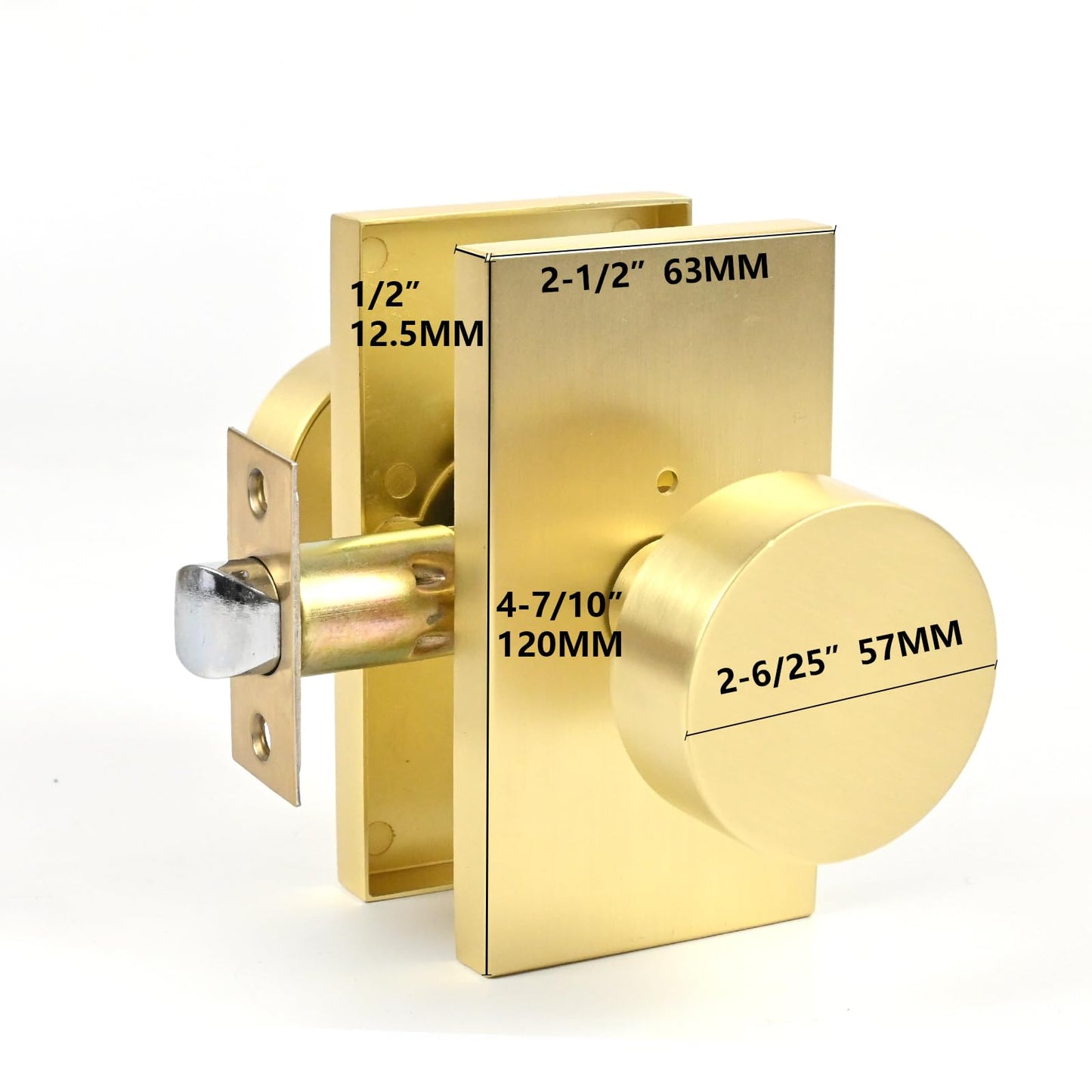 Privacy Door Knob with Reversible Keyless Push Lock, Modern Rectangular Long Plate Interior Door Lock