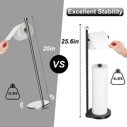 Weighted Freestanding Toilet Paper Holder – Metal Bathroom Stand with Crystal Accent