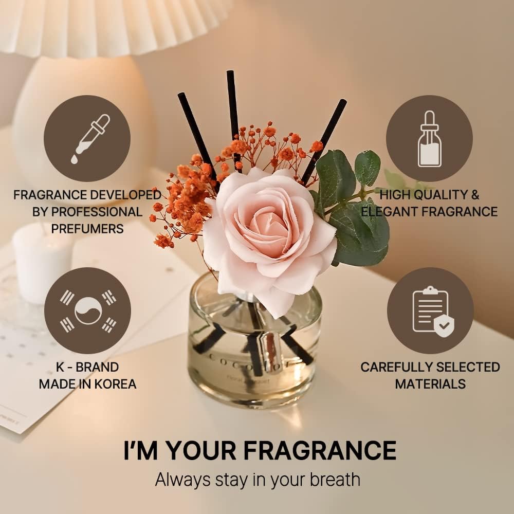 COCODOR Flower Reed Diffuser Set / 6.7oz / White Jasmine/Scent Diffuser with Sticks Home Fragrance Reed Diffuser for Bathroom Shelf Decor