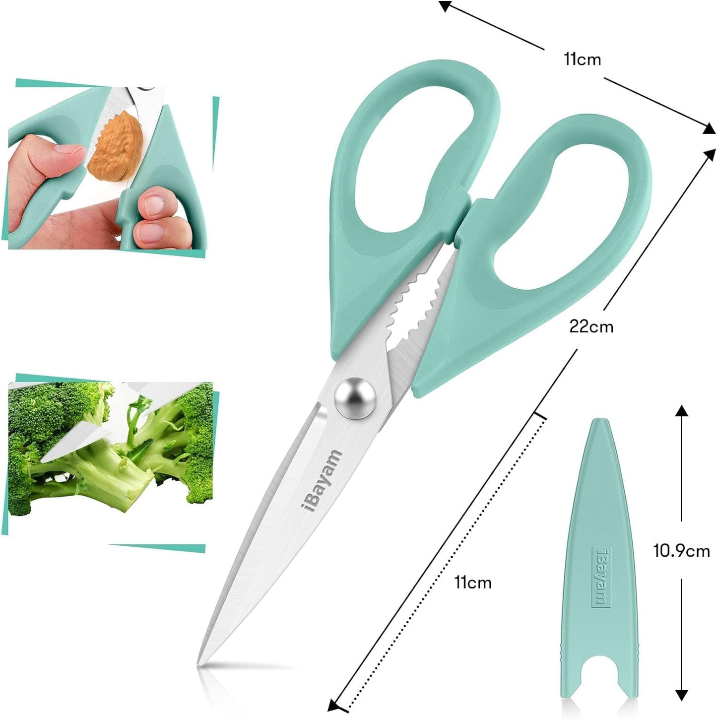 iBayam Kitchen Scissors All Purpose Heavy Duty, Kitchen Cooking Utensils Set, Cooking Gadgets Meat Poultry Shear Dishwasher Safe Food Cooking Scissors Stainless Steel Utility Scissors, Kitchen Gifts