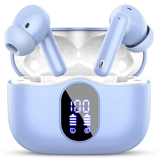 Wireless Earbuds Bluetooth 5.4 Headphones Bass Stereo Ear Buds with Noise Cancelling Mic LED Display in Ear Earphones IP7 Waterproof 36H Playtime for Laptop Pad Phones Sports Workout White