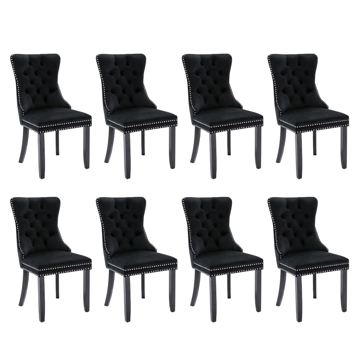 SoarFlash Leather Dining Chairs Set of 8, Tall Back Side Chair, Modern Upholstered Side Chair with Button Back Ring, Solid Wood Legs (Black&Grey)