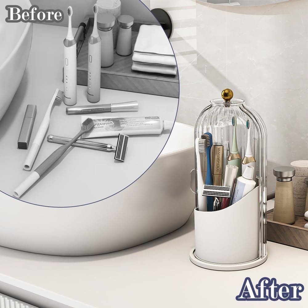 Multi-Use Bathroom Caddy, Dustproof Rotating Organizer with Cover