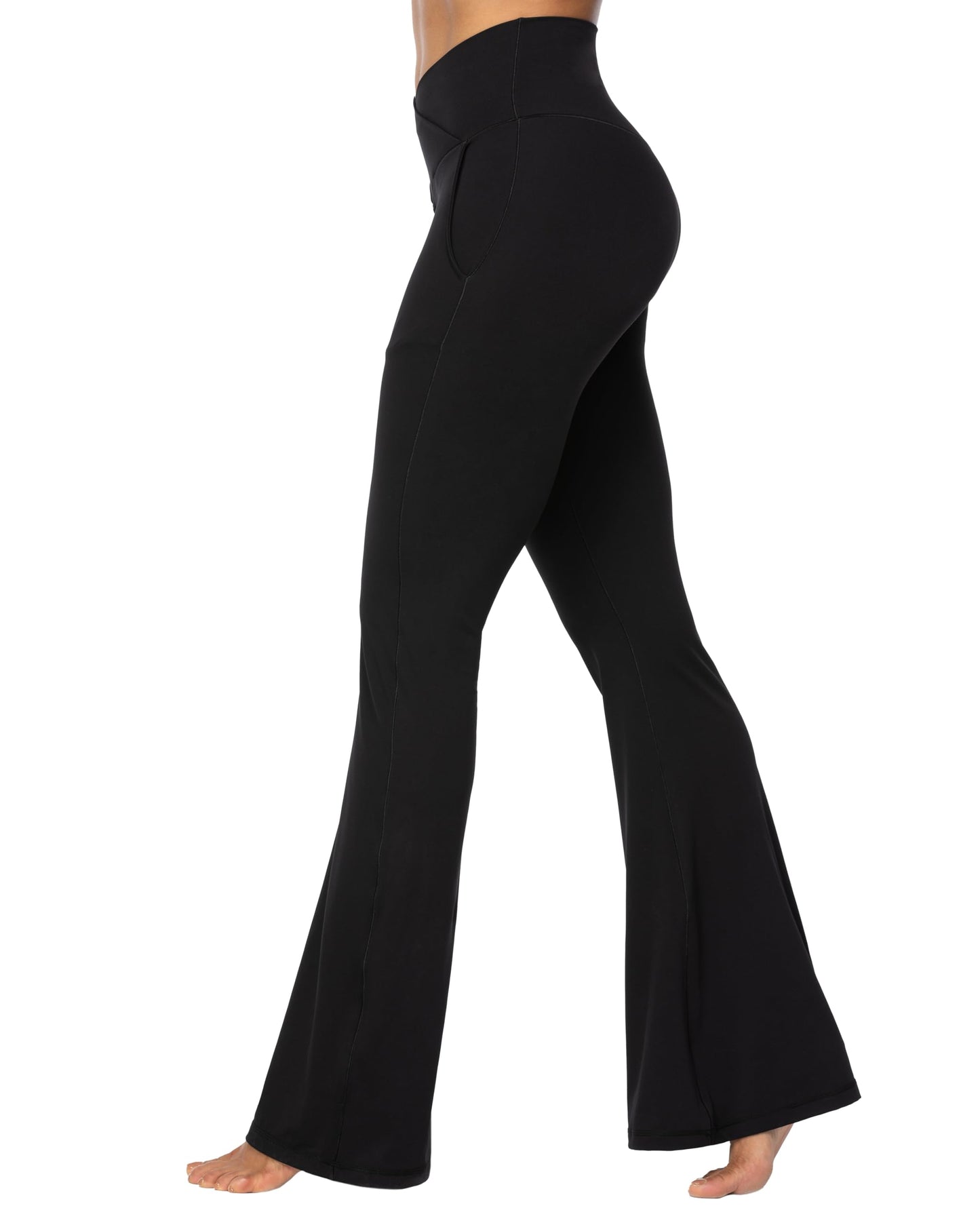 Legging évasé Sunzel pour femme avec poches, pantalon de yoga croisé avec contrôle du ventre, taille haute et jambe large