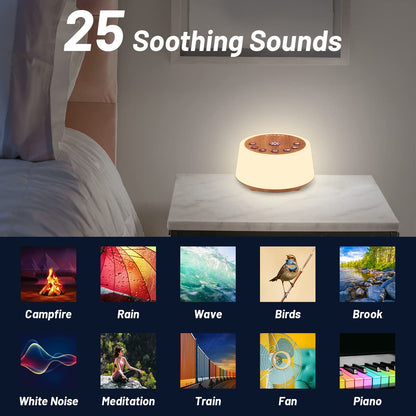 White Noise Machine – 25 Soothing Sounds, Color Night Light, Timers