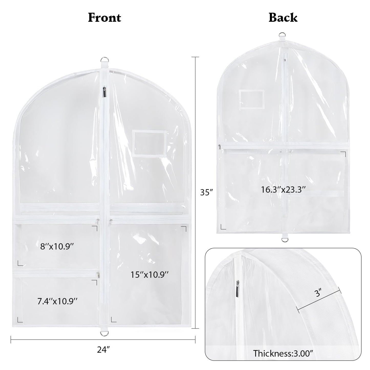 Univivi Clear PVC Dance Costume Bags (3 Pack) Garment Bag 40 Inch for Dance Competitions, with 4 Medium Clear Zipper Pockets and 1 Large Back Zippered Pocket [Upgraded Version]