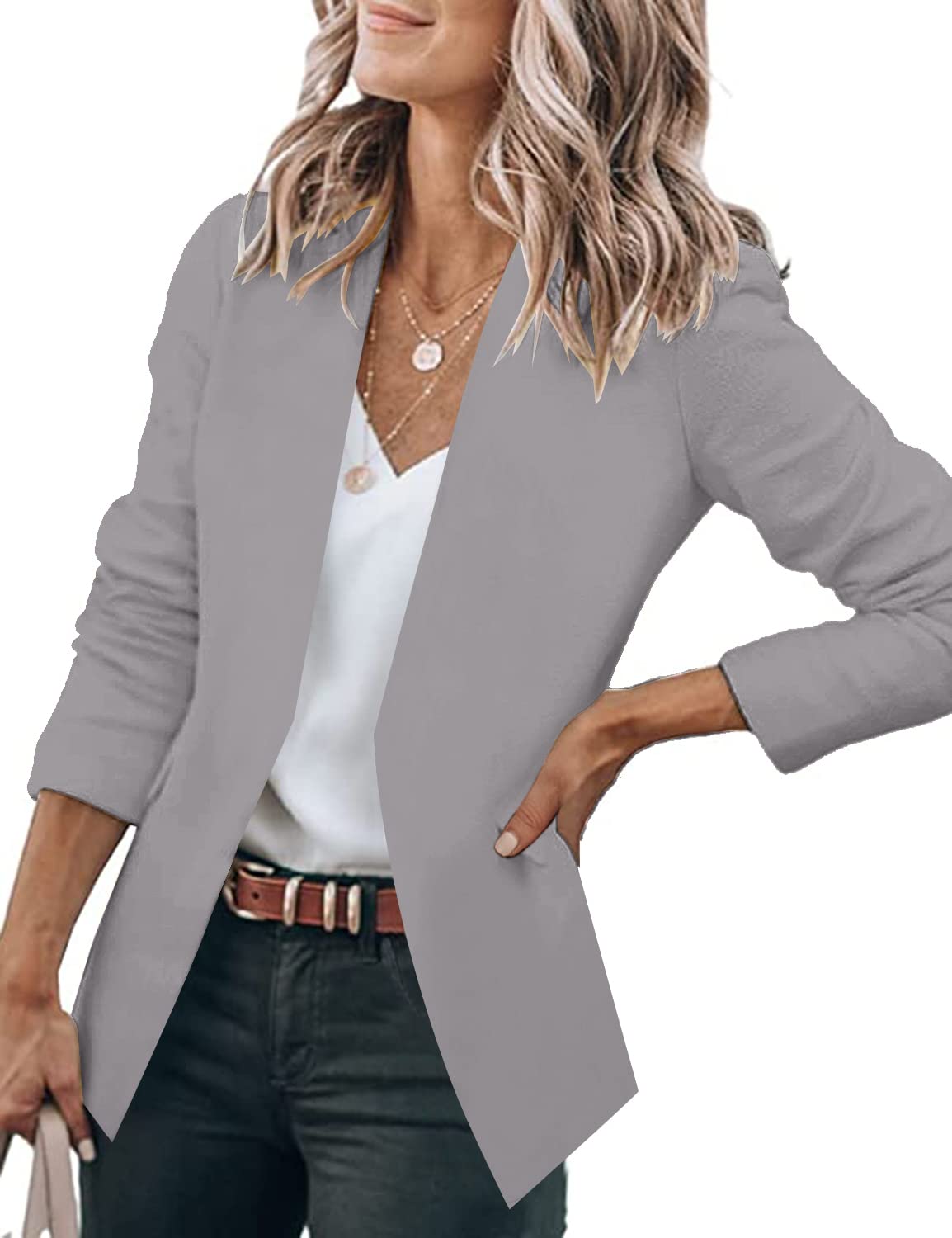 Veste de costume blazer de travail décontractée à poches ouvertes sur le devant pour femme GRAPENT 