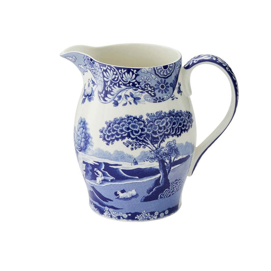 Pichet italien bleu Spode | Capacité de 3,5 pintes | Décoration d'intérieur pour manteau de cheminée ou pièce maîtresse | À utiliser comme carafe à eau ou vase à fleurs | Fabriqué en porcelaine fine | Lavable au lave-vaisselle 