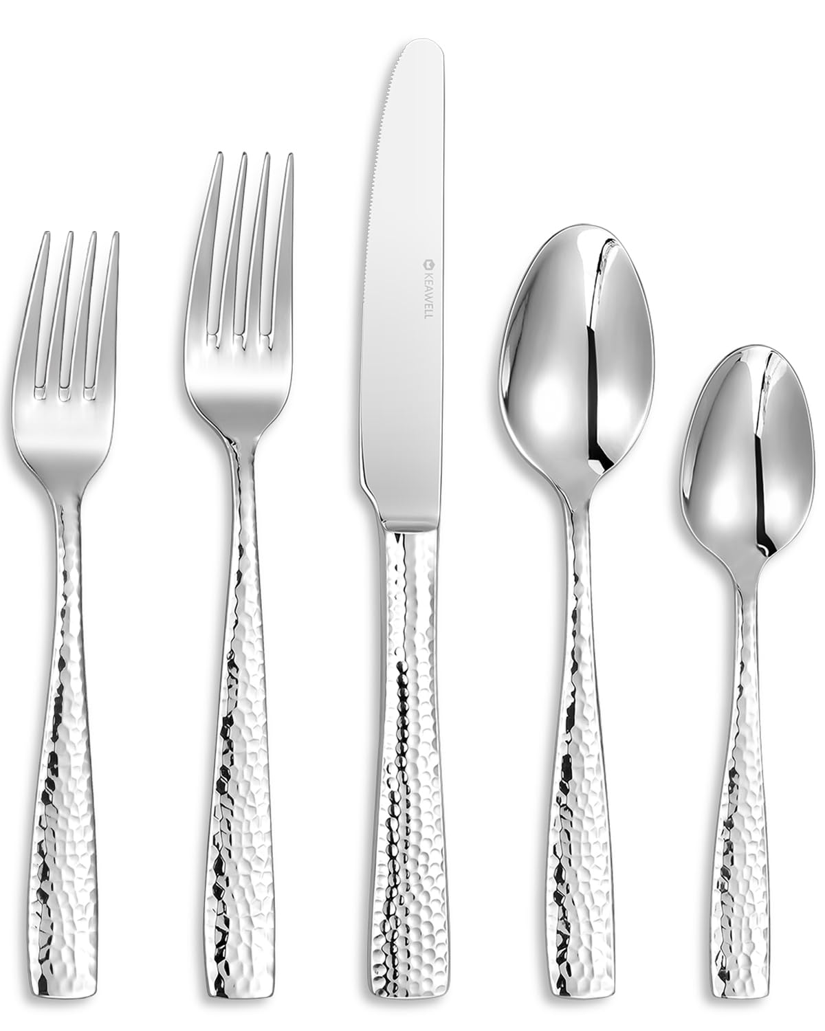 KEAWELL Premium 20/45/65 Piece Louis Hammered Silverware Set with Squared Edge, 18/10 Stainless Steel, Service for 4/8/12, Fine Flatware Set, Dishwasher Safe (45)