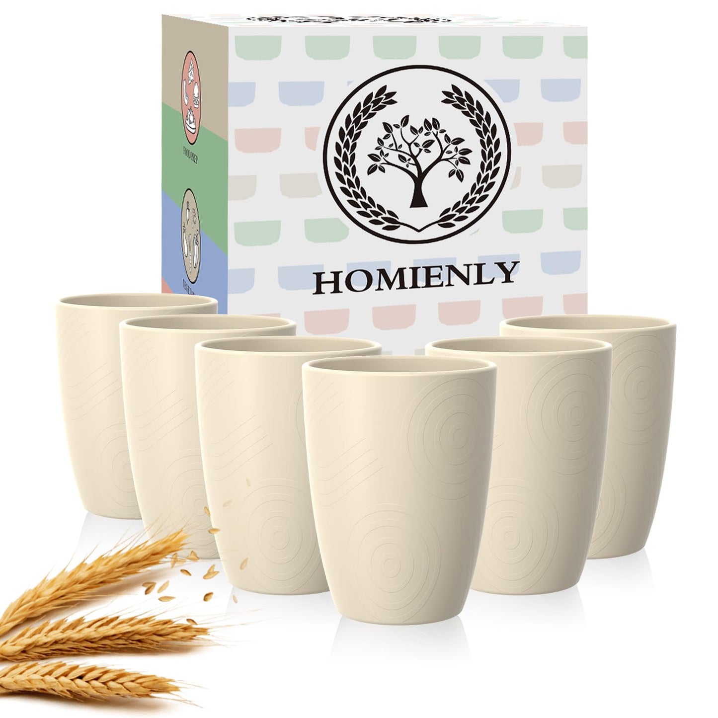 Homienly Wheat Straw Cups – Reusable, Unbreakable, Tumblers, Stackable & Dishwasher Safe