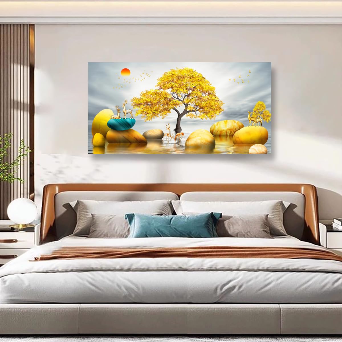 Golden Lotus Pictures Canvas Wall Art for Living room Office Bedroom Wall Decor,Flowers Wall Art Print Paintings Modern Abstract Oil Painting Artwork Waterproof Ready to Hang-20x40inch