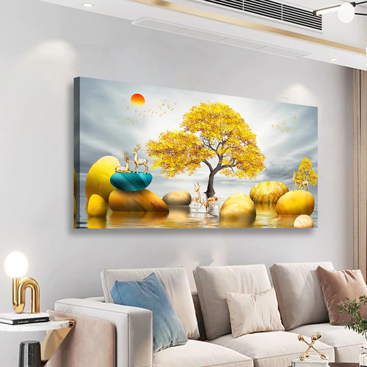 Golden Lotus Pictures Canvas Wall Art for Living room Office Bedroom Wall Decor,Flowers Wall Art Print Paintings Modern Abstract Oil Painting Artwork Waterproof Ready to Hang-20x40inch