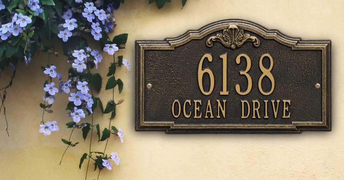 Whitehall™ Personalized Cast Metal Address plaque -THE GATEWOOD Plaque. Made in the USA. BEWARE OF IMPORT IMITATIONS. Display your address and street name.