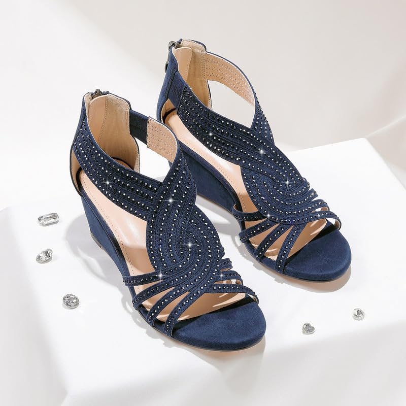 Women Wedge Sandals Sparkly Rhinestone Open Toe Fashion Dressy Sandals Evening Wedding Prom Shoes