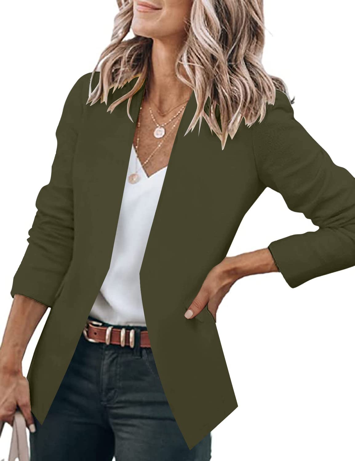 Veste de costume blazer de travail décontractée à poches ouvertes sur le devant pour femme GRAPENT 