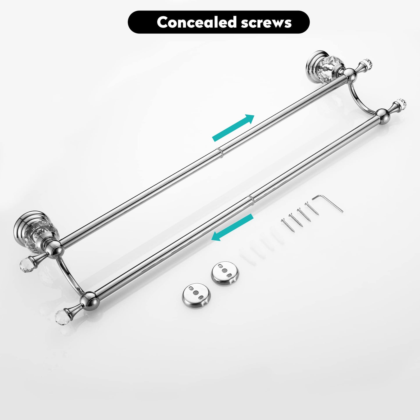 WINCASE Chrome Towel Bar, Adjustable Double Towel Holder, Silver Crystal Bathroom Towel Racks Wall Mounted