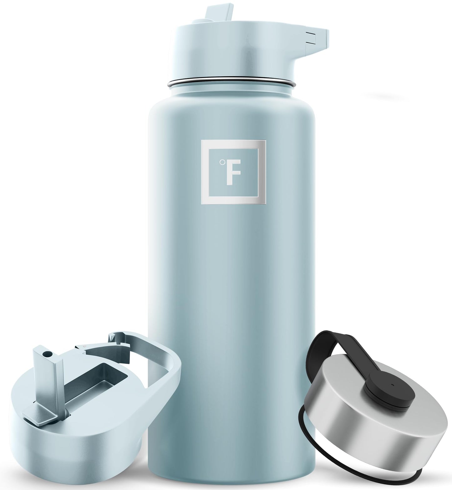 Bouteille d'hydratation de camping et de randonnée IRON °FLASK avec 3 couvercles - Bouteille d'eau en acier inoxydable, à double paroi et isolée sous vide - Anti-fuite et sans BPA (Dark Night, Straw - 32 oz) 