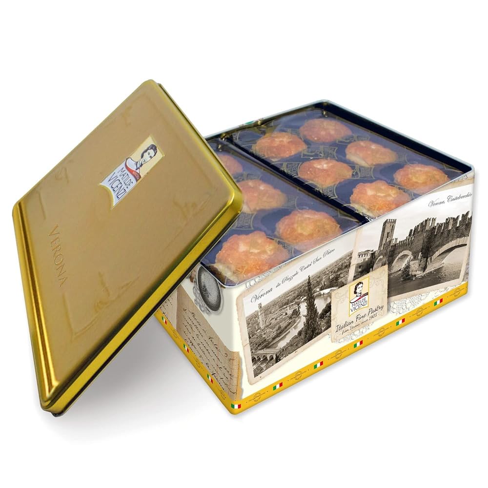 Matilde Vicenzi Roma Cookie Tin - Italian Pastries & Bakery Cookies in Individually Wrapped Trays - Bakery Dessert Gifts - Puff Pastry, Assorted Cookies in Italian Design Gift Tin 32oz (907g)