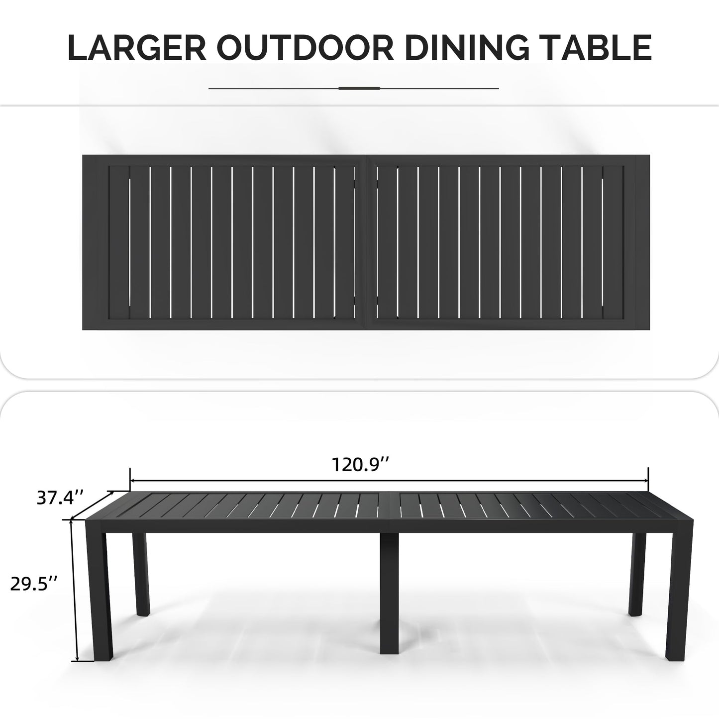 PURPLE LEAF Outdoor Dining Table 121" X 37" Slatted Tabletop Large Aluminum Rectangular Patio Dining Table for 10, Weather-Resistant Patio Table for Backyard Garden Lawn Porch Deck