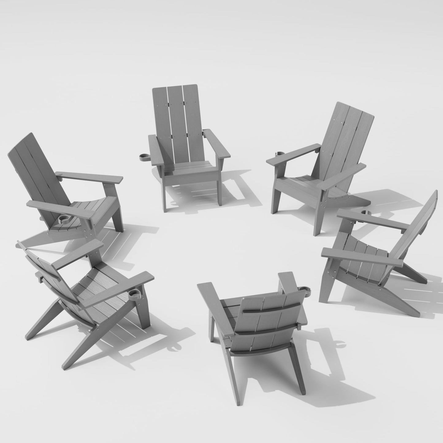 Lot de 4 chaises Adirondack modernes MXIMU résistantes aux intempéries avec porte-gobelet Chaises de foyer en plastique surdimensionnées Chaises d'extérieur en plastique pour sièges de zone de foyer (noir) 