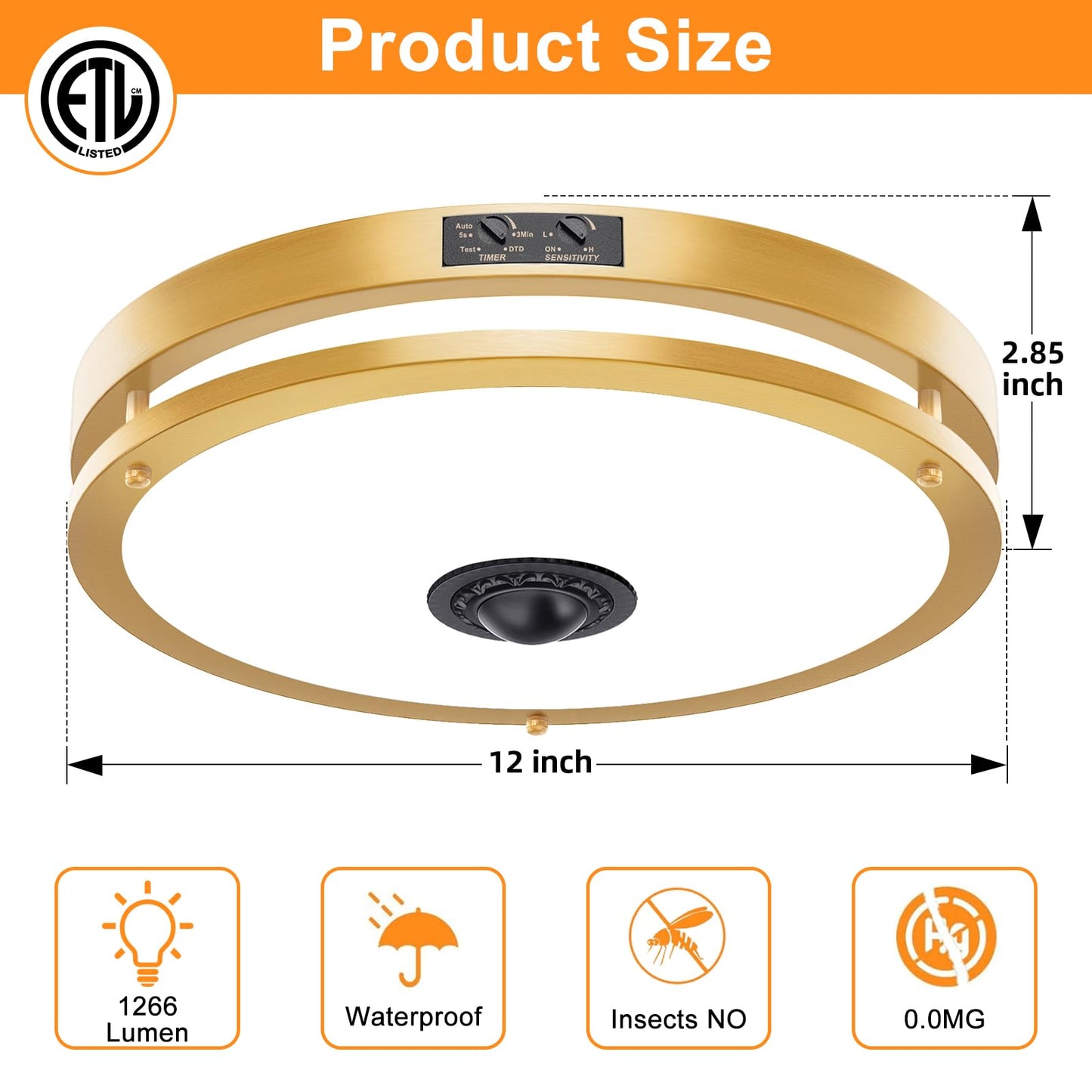 Motion Sensor LED Ceiling Light – Adjustable Color Temp, Outdoor Flush Mount