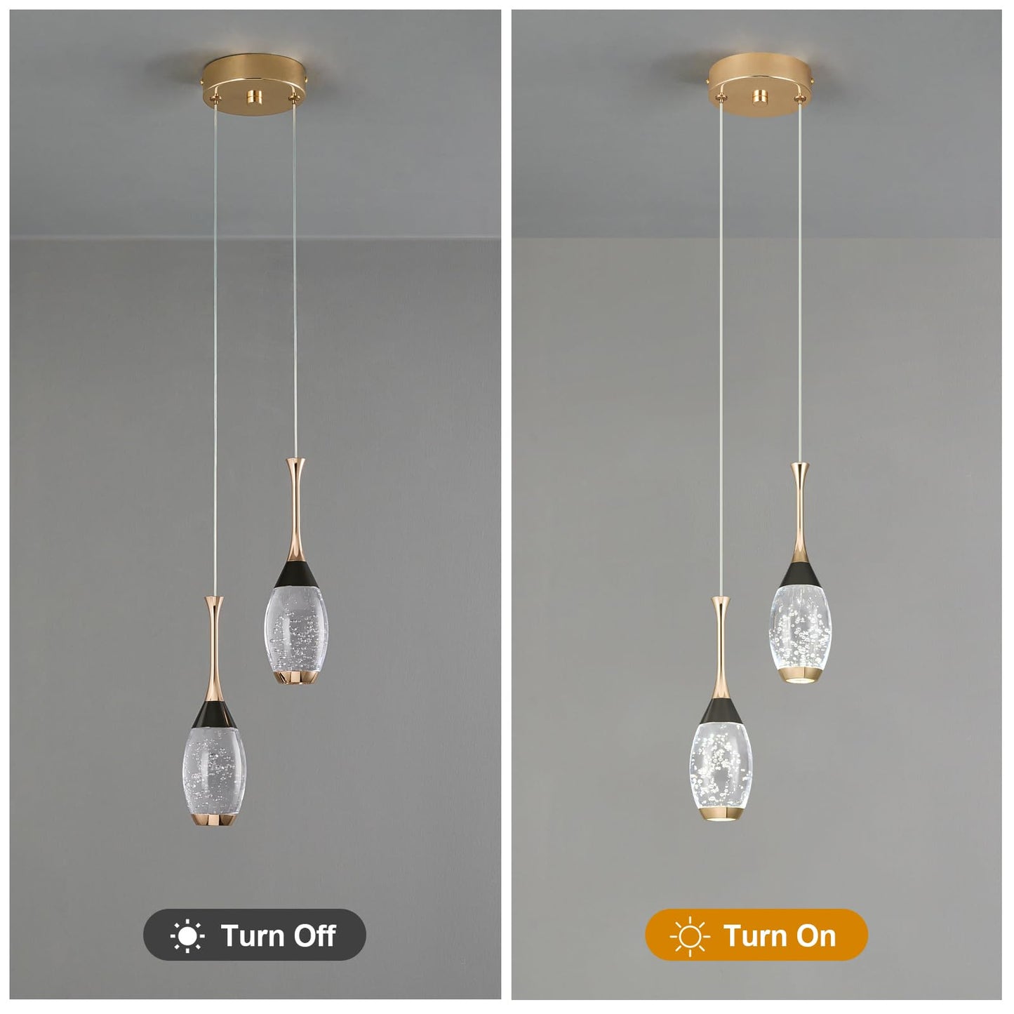 Moderne Pendelleuchte in Schwarzgold, dimmbare LED-Deckenleuchte, Mini-Pendelleuchte in Tropfenform aus Kristall für Kücheninsel, Schlafzimmer, Flur, Eingangsbereich (3er-Pack) 