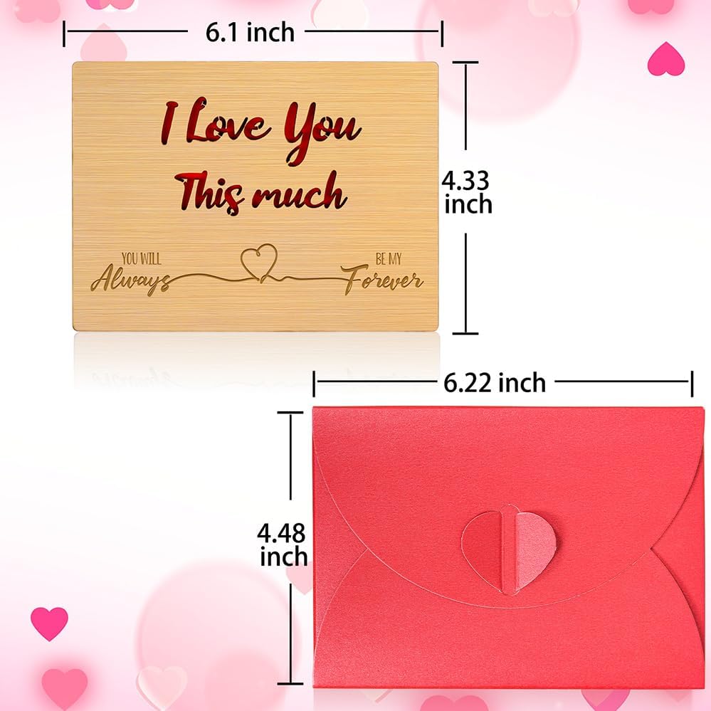 Wooden Valentines Day Card for Her Him, Romantic Wood Happy Valentines Day Gifts for Husband Wife Girlfriend Boyfriend, Wooden Valentine Greeting Card