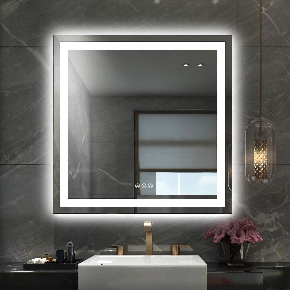 Amorho 20"x 28" LED Bathroom Mirror with Black Frame, Front Light and Backlit(Controlled Separately), Stepless Dimmable, Anti-Fog, Shatter-Proof, 3 Colors, Memory