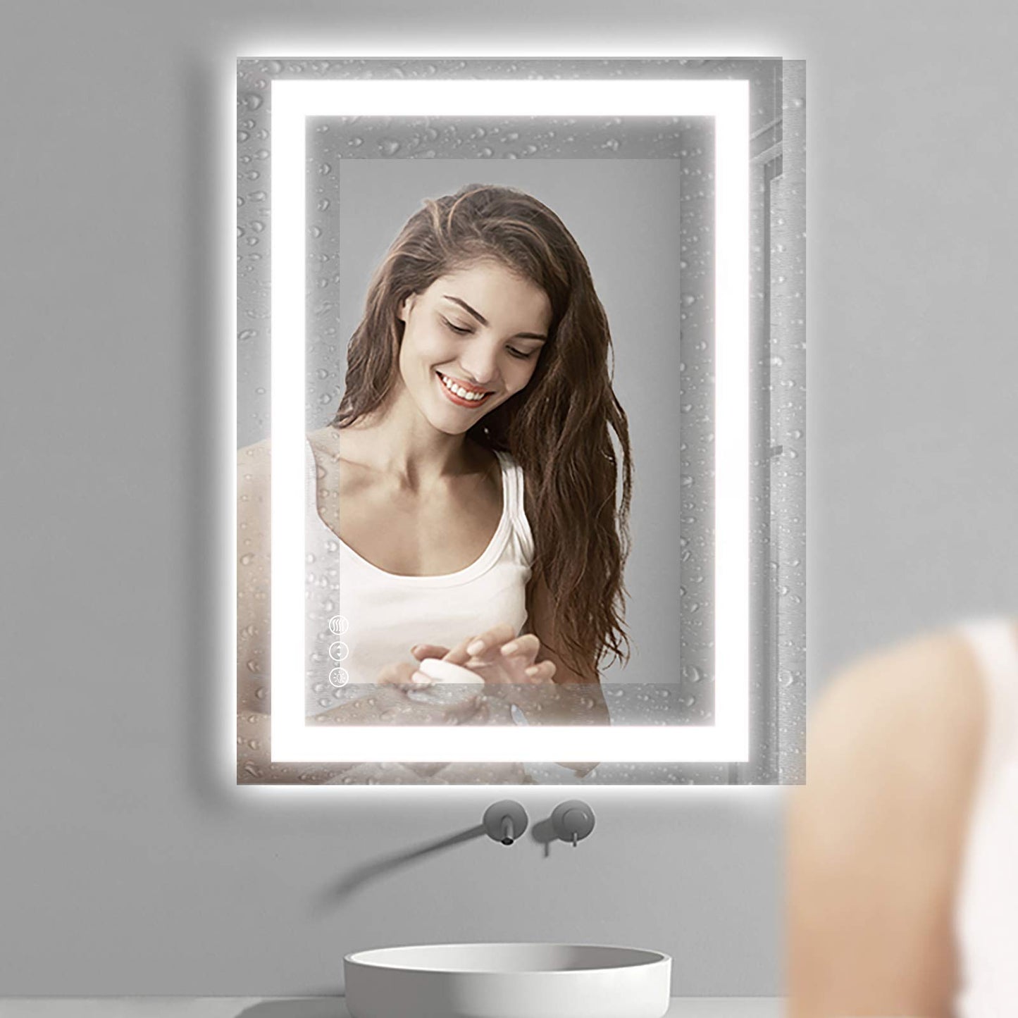 Amorho 20"x 28" LED Bathroom Mirror with Black Frame, Front Light and Backlit(Controlled Separately), Stepless Dimmable, Anti-Fog, Shatter-Proof, 3 Colors, Memory