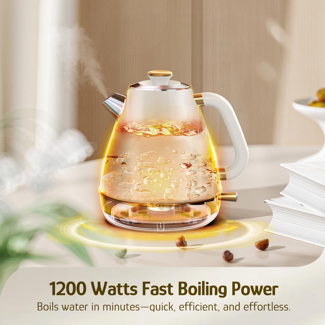 Hazel Quinn Retro Electric Kettle - 1.7 Liters / 57.5 Ounces Tea Kettle with Thermometer, All Stainless Steel, 1200 Watts Fast Boiling, BPA-free, Cordless, Automatic Shut Off.
