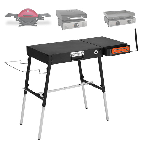 Tragbarer Grillständer für den Außenbereich, höhenverstellbarer Klapptisch, passend für 17- oder 22-Zoll-Blackstone-Grillplatten, 35 Zoll B x 17 Zoll T, Grillständer für die Küchenvorbereitung, Pizzaofenständer für Ninia-Grill (schwarz) 