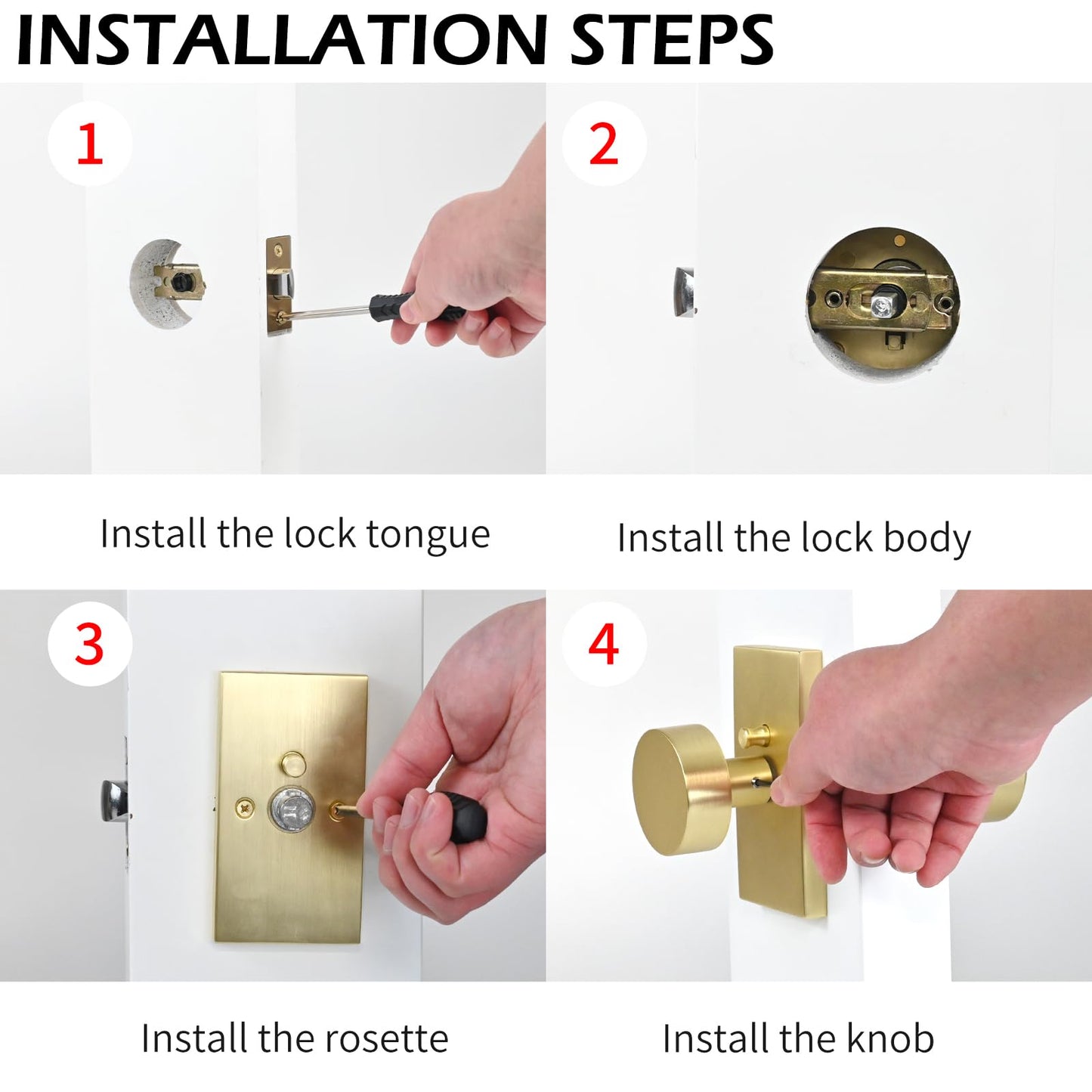 Privacy Door Knob with Reversible Keyless Push Lock, Modern Rectangular Long Plate Interior Door Lock
