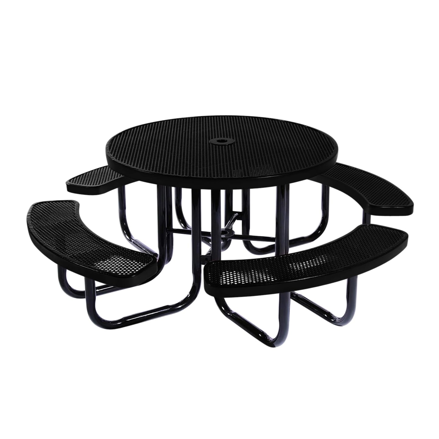 Table de pique-nique d'extérieur portable et robuste avec trou pour parasol, mobilier d'extérieur en métal déployé de qualité commerciale, fabriqué en Amérique (plateau rond de 46 po, bleu clair) 