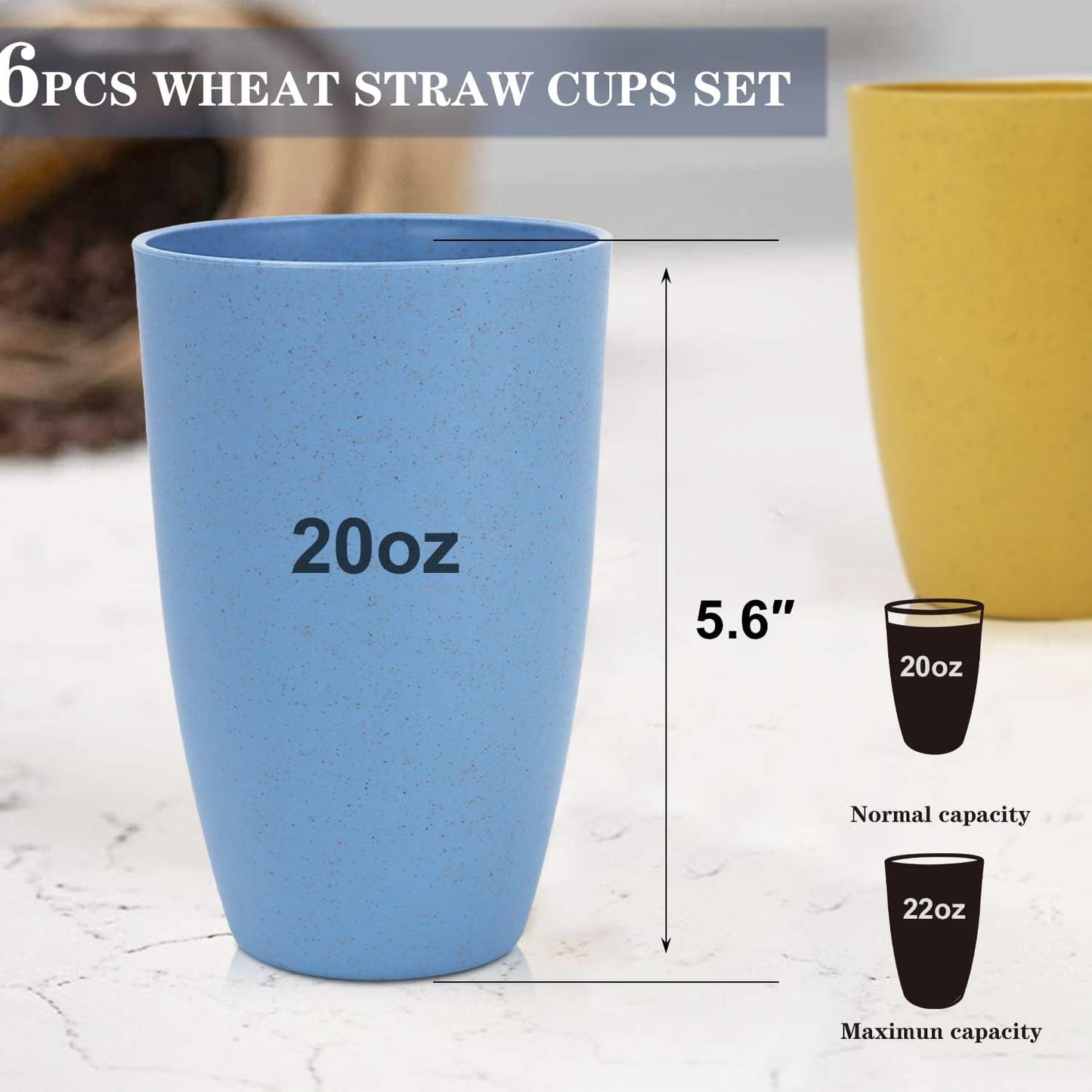 Homienly Wheat Straw Cups Plastic Cups Unbreakable Drinking Cup Reusable Dishwasher Safe Water Glasses Plastic Stackable Water Tumblers in Multi color(20 OZ 8 PCS)