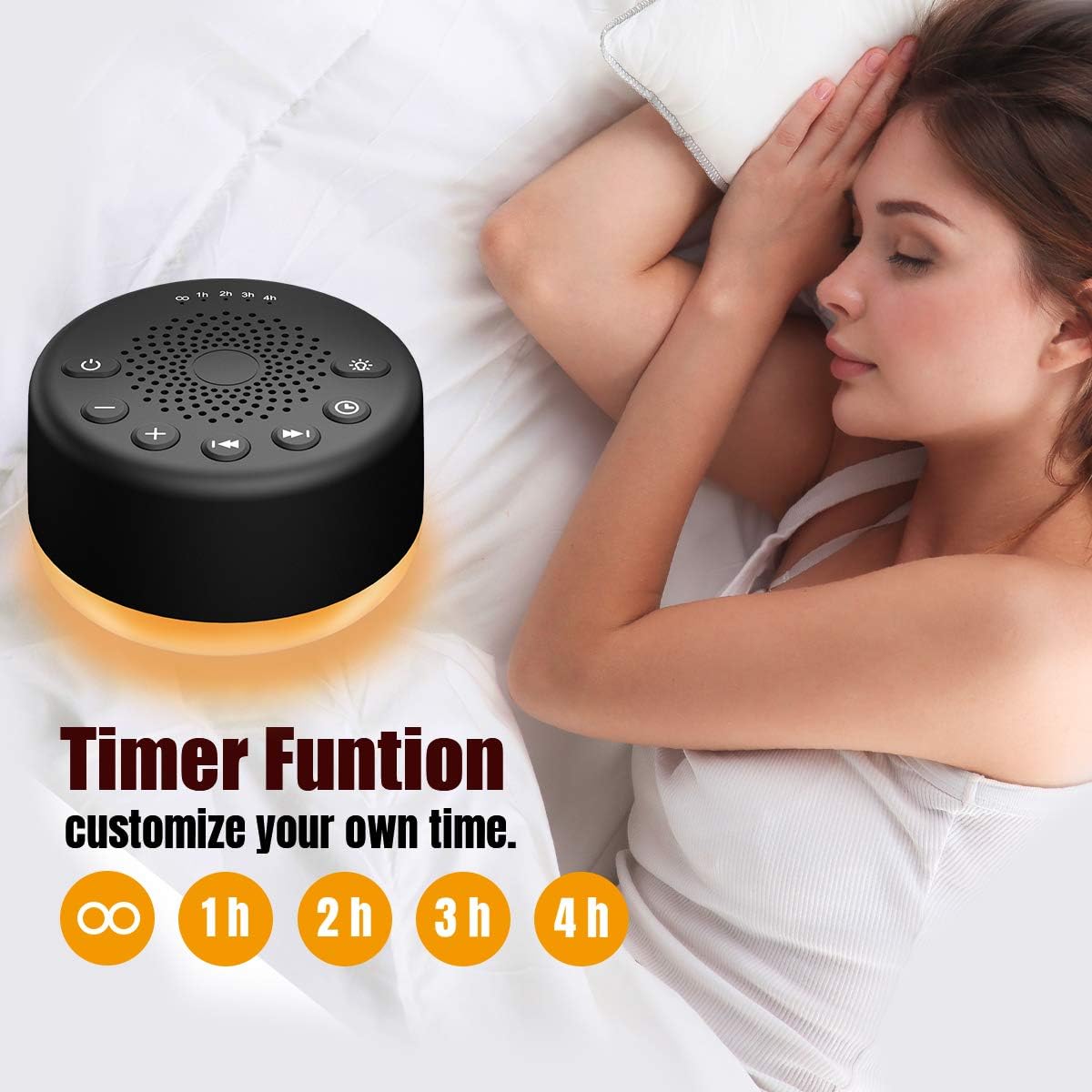 Sound Machine Easysleep White Noise Machine with 25 Soothing Sounds and Night Lights with Memory Function 32 Levels of Volume and 5 Sleep Timer Powered by AC or USB for Sleeping Relaxation (Black)