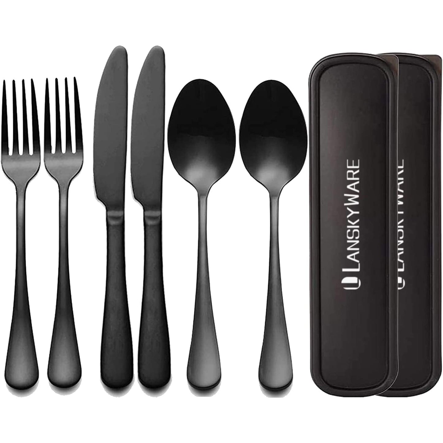 Portable Travel Utensils Set, 18/8 Stainless Steel 3 PCS Cutlery Set Including Knife Fork and Spoon, Reusable Travel Silverware Set with Case for Lunch Box Camping School Office