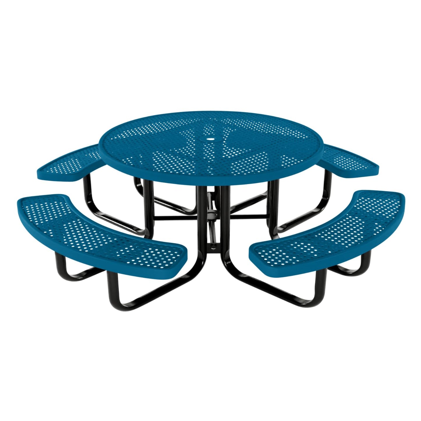 Table de pique-nique d'extérieur portable et robuste avec trou pour parasol, mobilier d'extérieur en métal déployé de qualité commerciale, fabriqué en Amérique (plateau rond de 46 po, bleu clair) 