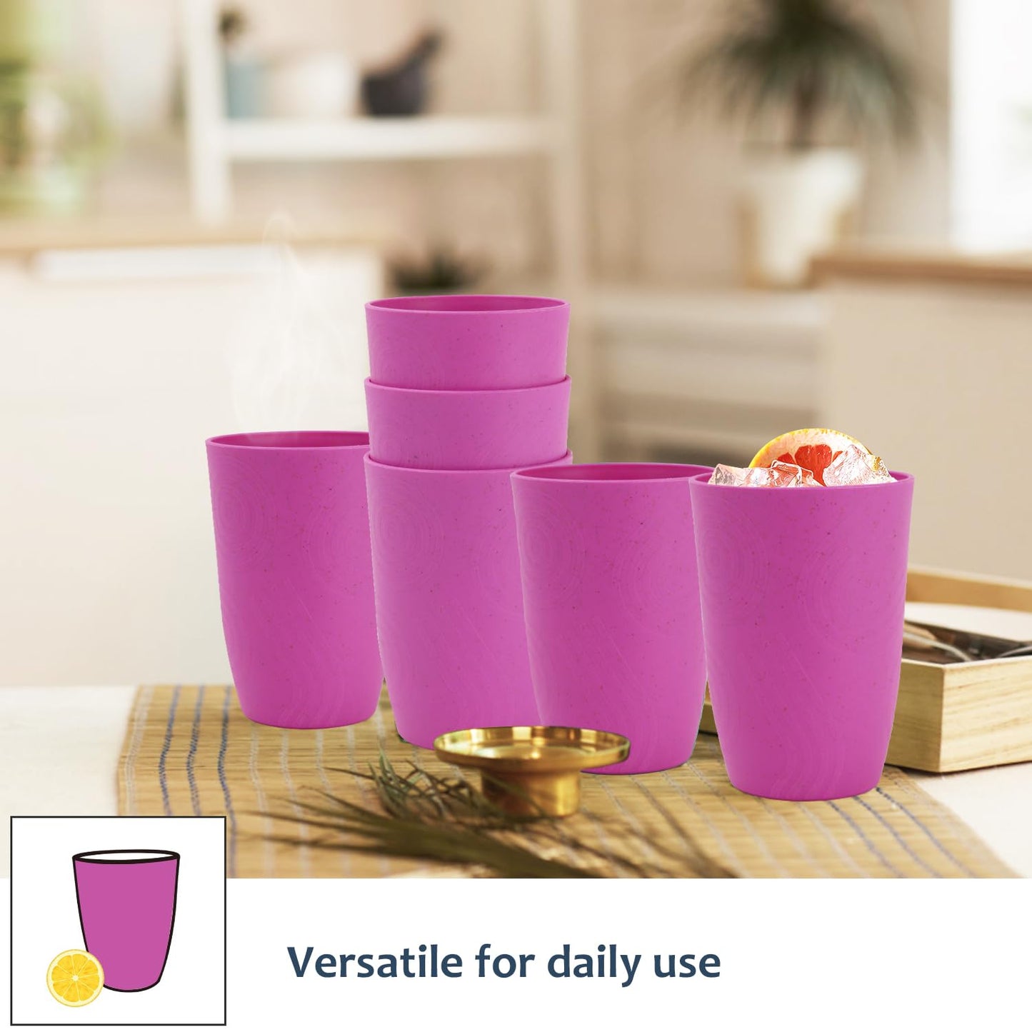 Homienly Wheat Straw Cups Plastic Cups Unbreakable Drinking Cup Reusable Dishwasher Safe Water Glasses Plastic Stackable Water Tumblers in Multi color(20 OZ 8 PCS)