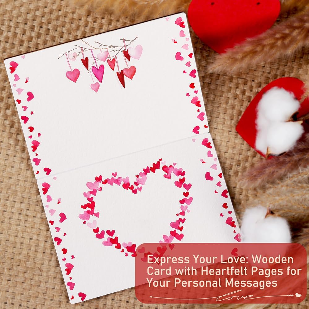 Wooden Valentines Day Card for Her Him, Romantic Wood Happy Valentines Day Gifts for Husband Wife Girlfriend Boyfriend, Wooden Valentine Greeting Card