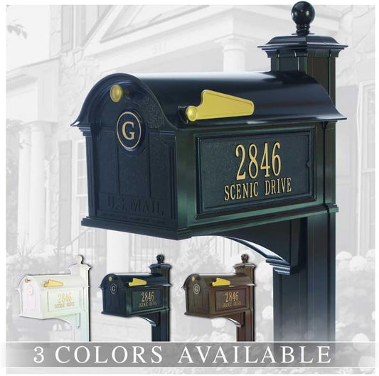 Whitehall™ Personalized Whitehall Balmoral Mailbox with Side Address Plaques, Monogram & Post Package (3 Colors Available)