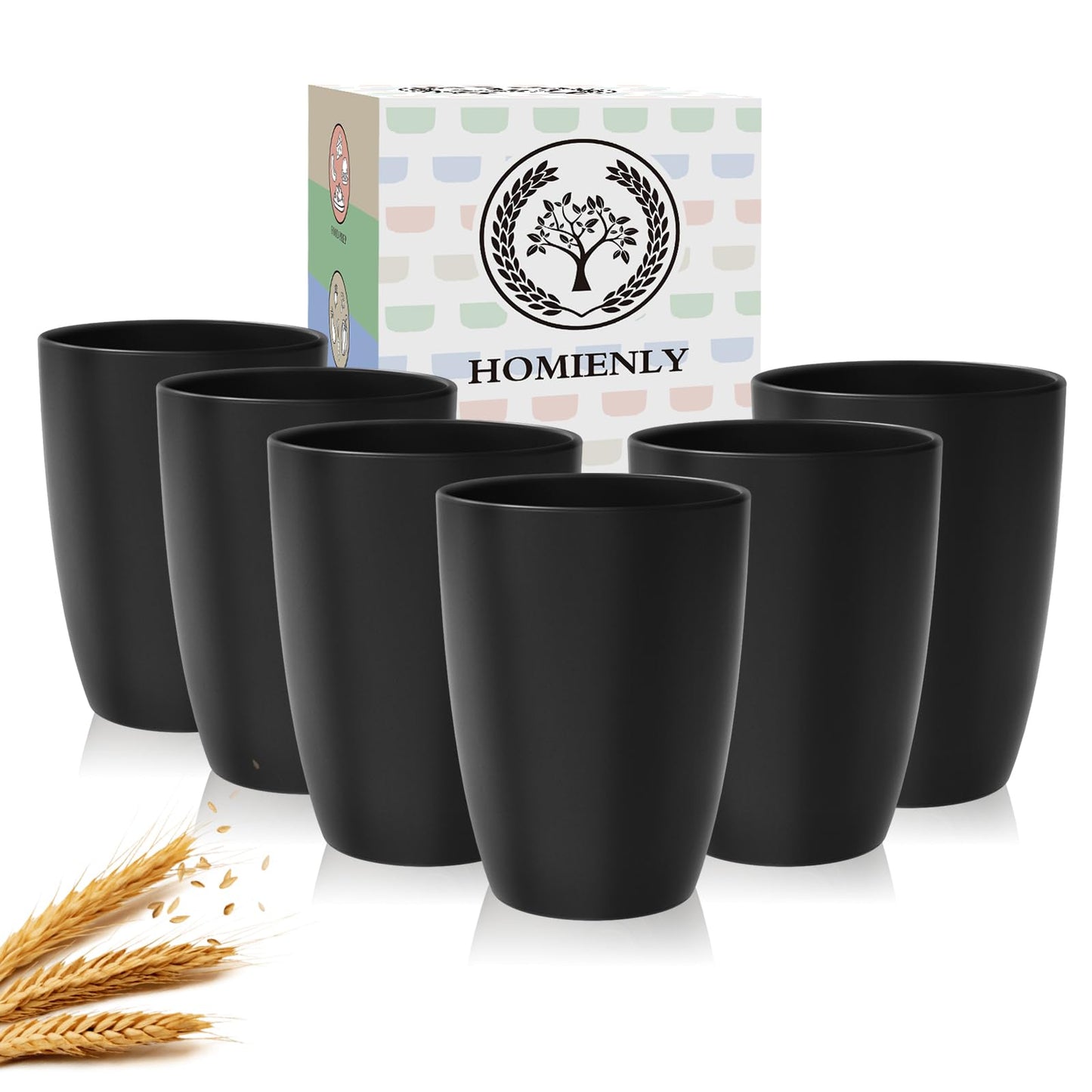 Homienly Wheat Straw Cups – Reusable, Unbreakable, Tumblers, Stackable & Dishwasher Safe